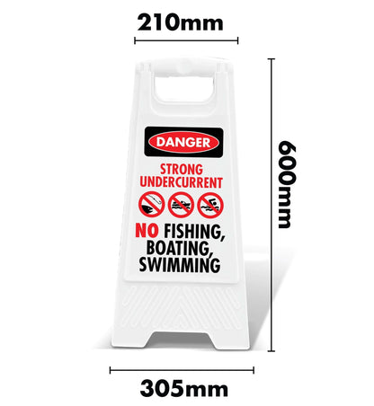 White A - Frame - Danger Strong Undercurrent No Fishing Boating Swimming - New Signs