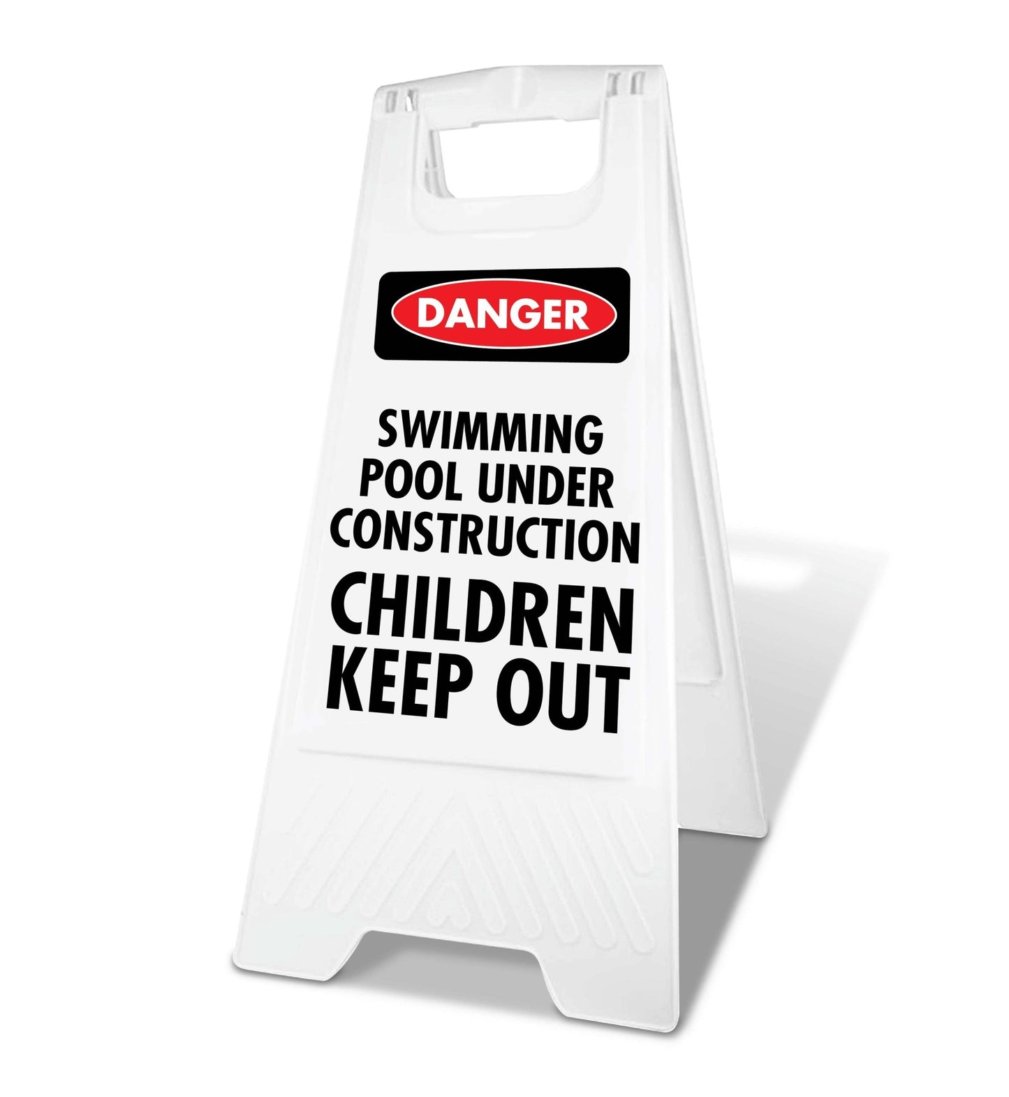 White A - Frame - Danger Swimming Pool Under Construction Children Keep Out - New Signs