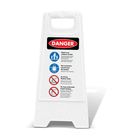 White A - Frame - Danger Swimming Rules - New Signs