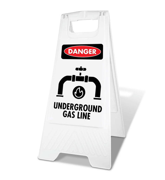 White A - Frame - Danger Underground Gas Line - New Signs