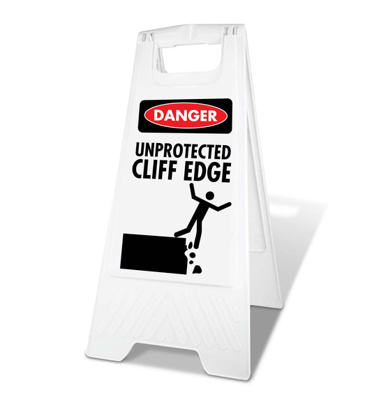 White A - Frame - Danger Unprotected Cliff Edge - New Signs