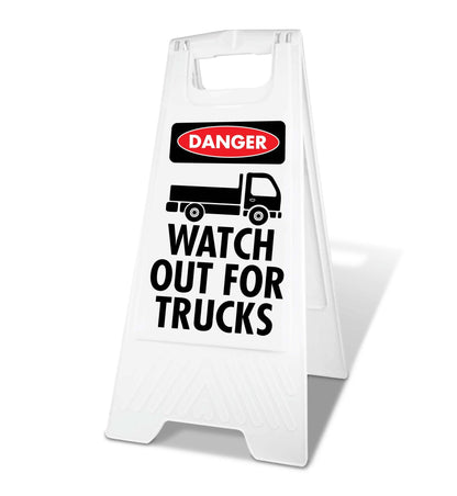 White A - Frame - Danger Watch Out For Trucks - New Signs
