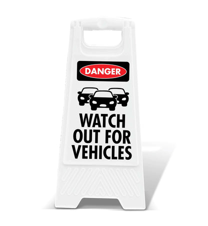 White A - Frame - Danger Watch Out For Vehicles - New Signs