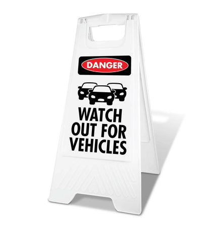 White A - Frame - Danger Watch Out For Vehicles - New Signs