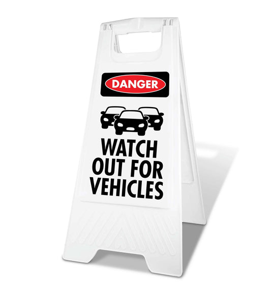 White A - Frame - Danger Watch Out For Vehicles - New Signs