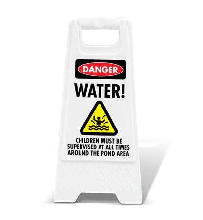 White A - Frame - Danger Water Must Be Supervised - New Signs