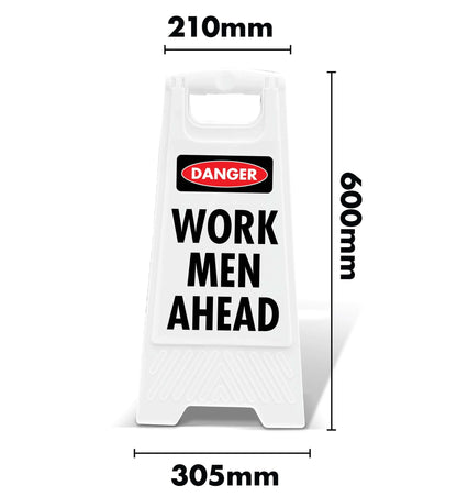 White A - Frame - Danger Work Men Ahead - New Signs