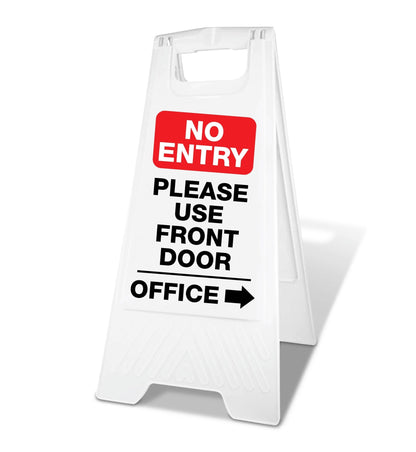 White A - Frame - No Entry Please Use Front Door Office Arrow - New Signs