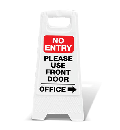 White A - Frame - No Entry Please Use Front Door Office Arrow - New Signs