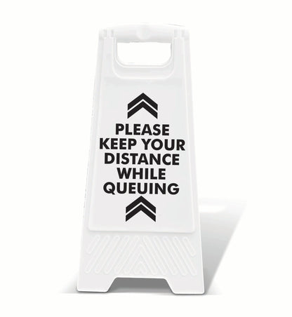 White A - Frame - Please Keep Your Distance While Queuing - New Signs