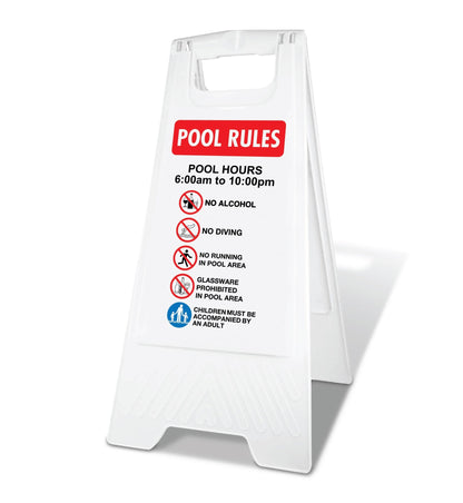 White A - Frame - Pool Rules 1 Pool Hours 6am - 10pm - New Signs