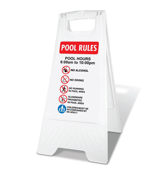 White A - Frame - Pool Rules 1 Pool Hours 6am - 10pm - New Signs