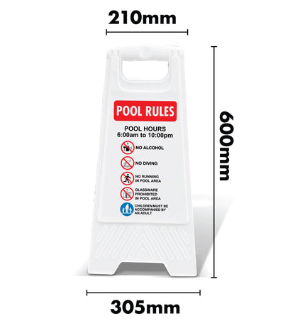 White A - Frame - Pool Rules 1 Pool Hours 6am - 10pm - New Signs