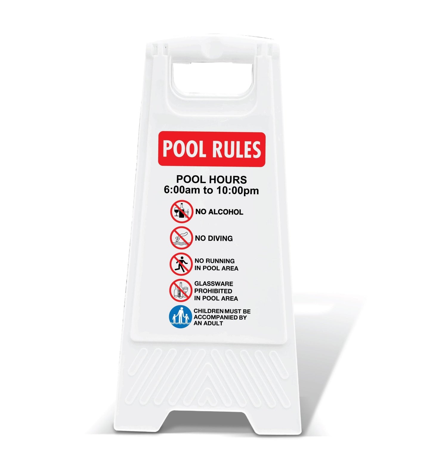 White A - Frame - Pool Rules 1 Pool Hours 6am - 10pm - New Signs