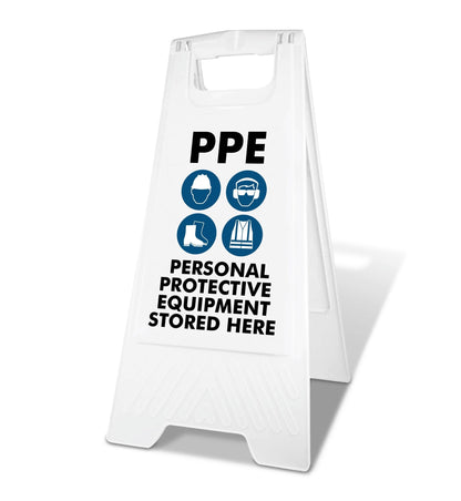 White A - Frame - PPE Personal Protective Equipment Stored Here Symbol - New Signs