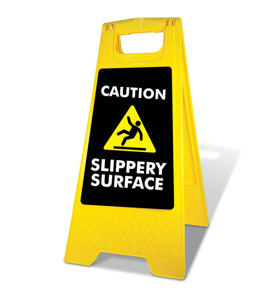 Yellow A - Frame - Caution Slippery Surface Black - New Signs