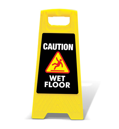 Yellow A - Frame - Caution Wet Floor - Black - New Signs