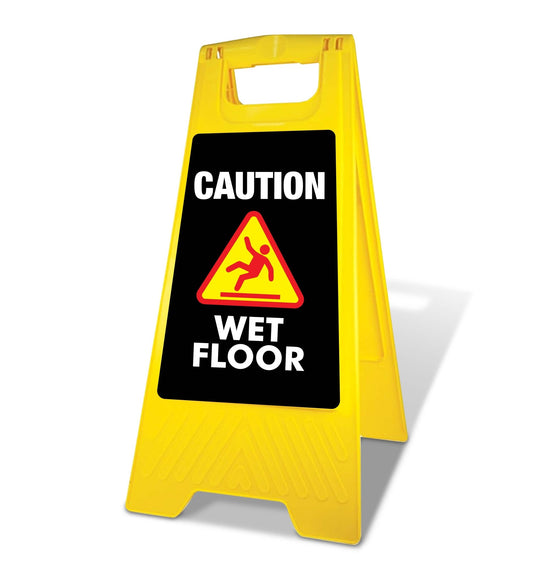 Yellow A - Frame - Caution Wet Floor - Black - New Signs