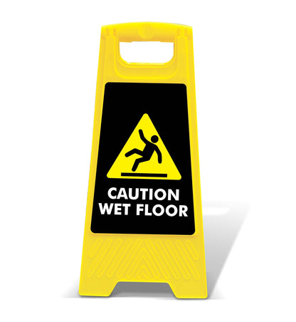 Yellow A - Frame - Caution Wet Floor Black - Black - New Signs