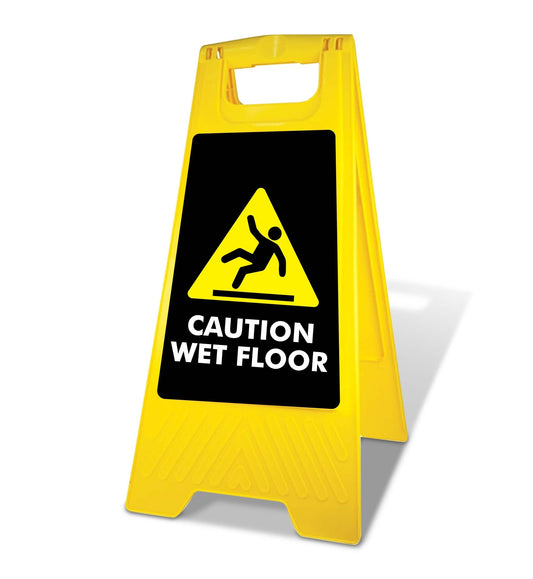 Yellow A - Frame - Caution Wet Floor Black - Black - New Signs