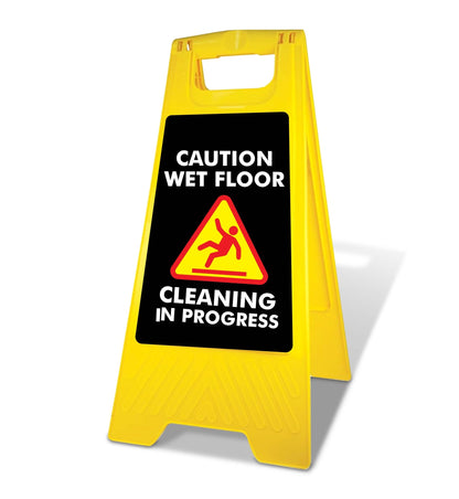 Yellow A - Frame - Caution Wet Floor - Cleaning In Progress Black - New Signs