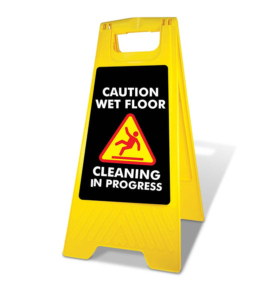 Yellow A - Frame - Caution Wet Floor - Cleaning In Progress Black - New Signs