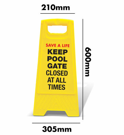 Yellow A - Frame - Keep Pool Gate Closed At All Times - New Signs
