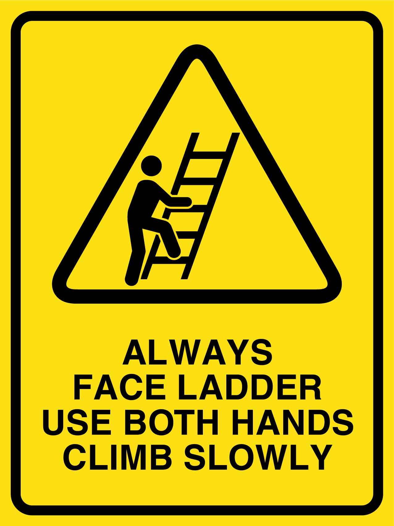 Always Use Both Hands Climb Slowly Face Ladder Sign