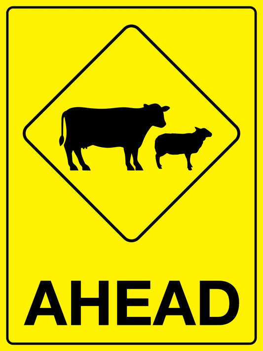 Cattle Ahead Bright Yellow Sign