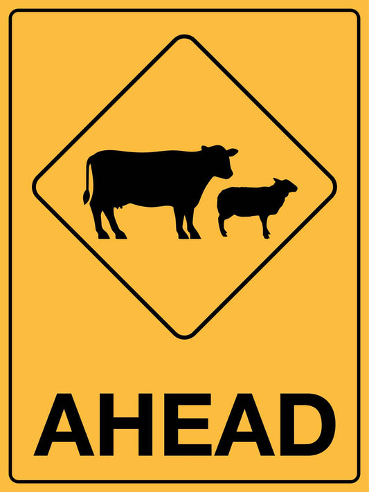 Cattle Ahead Yellow Sign