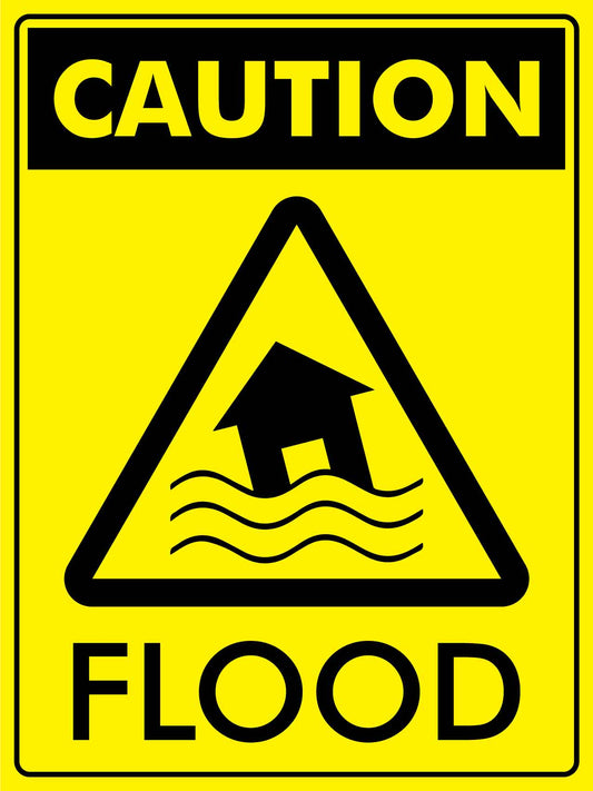 Caution Flood Bright Yellow Sign