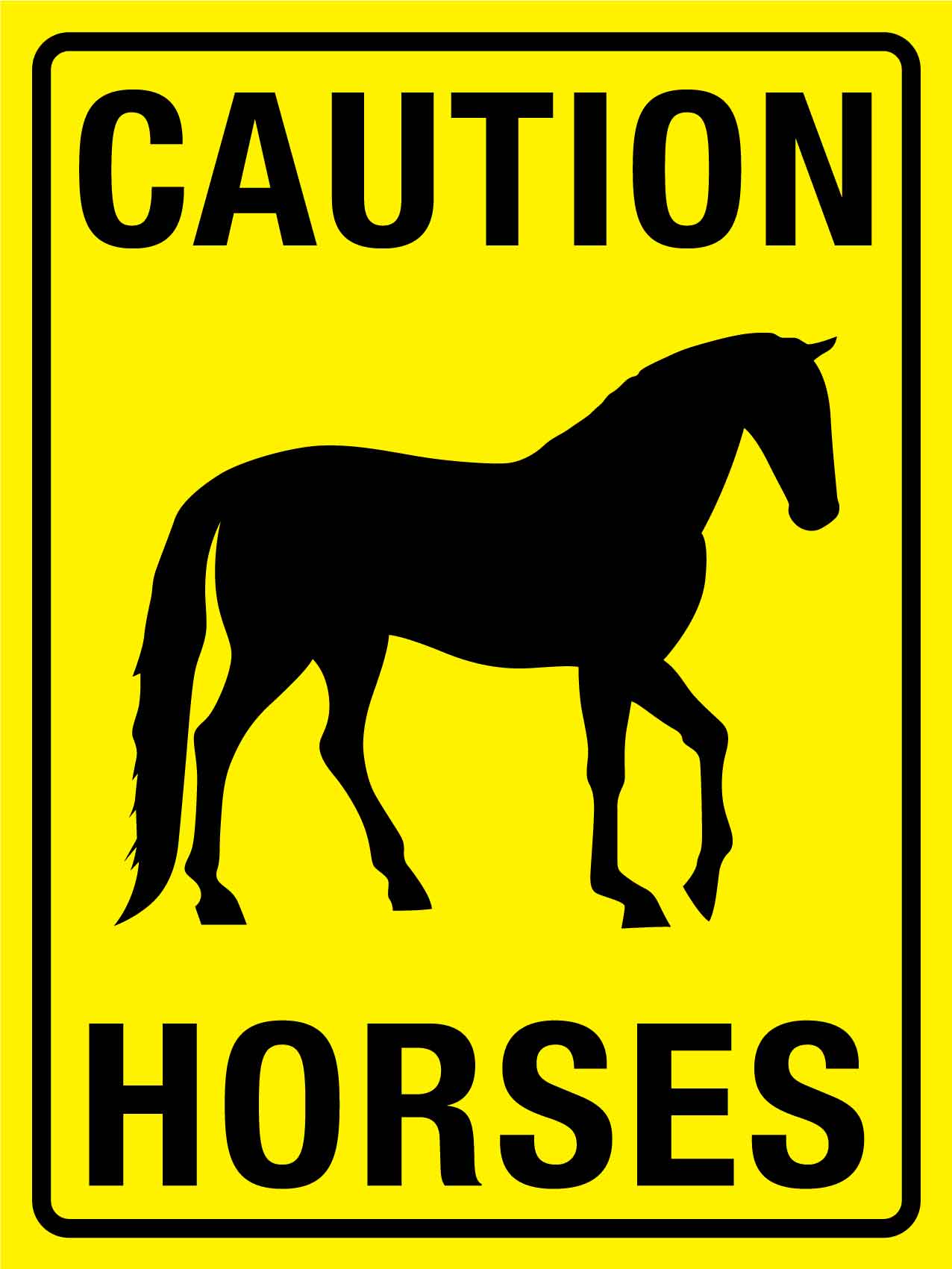 Caution Horses Bright Yellow Sign