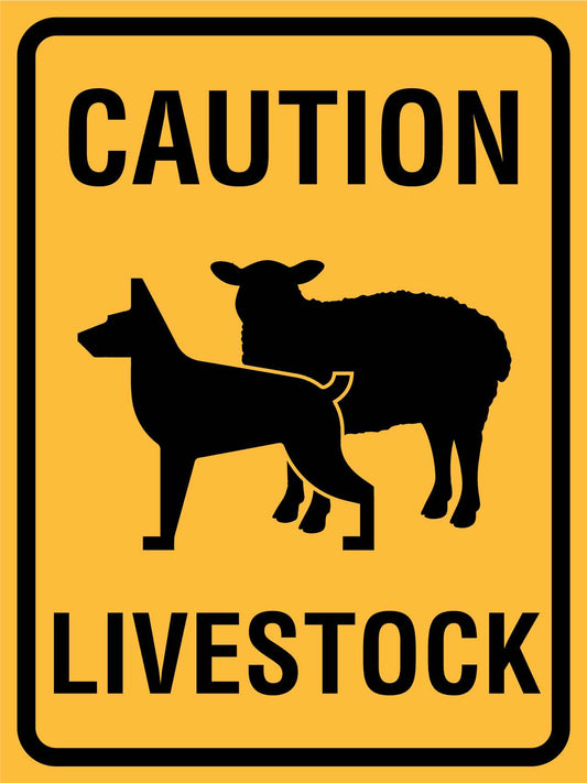 Caution Livestock Sheep and Dog Sign