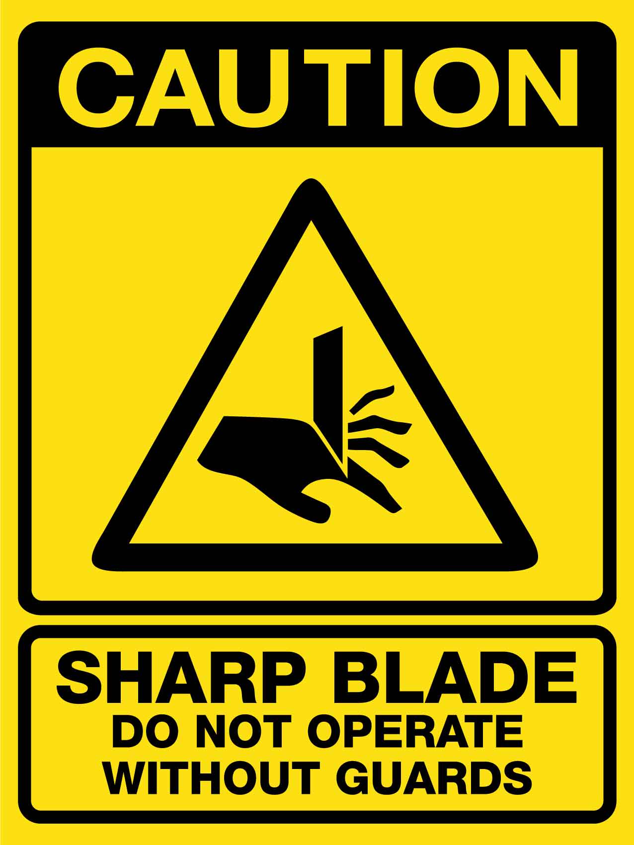 Caution Sharp Blade Do Not Operate Without Guards Sign