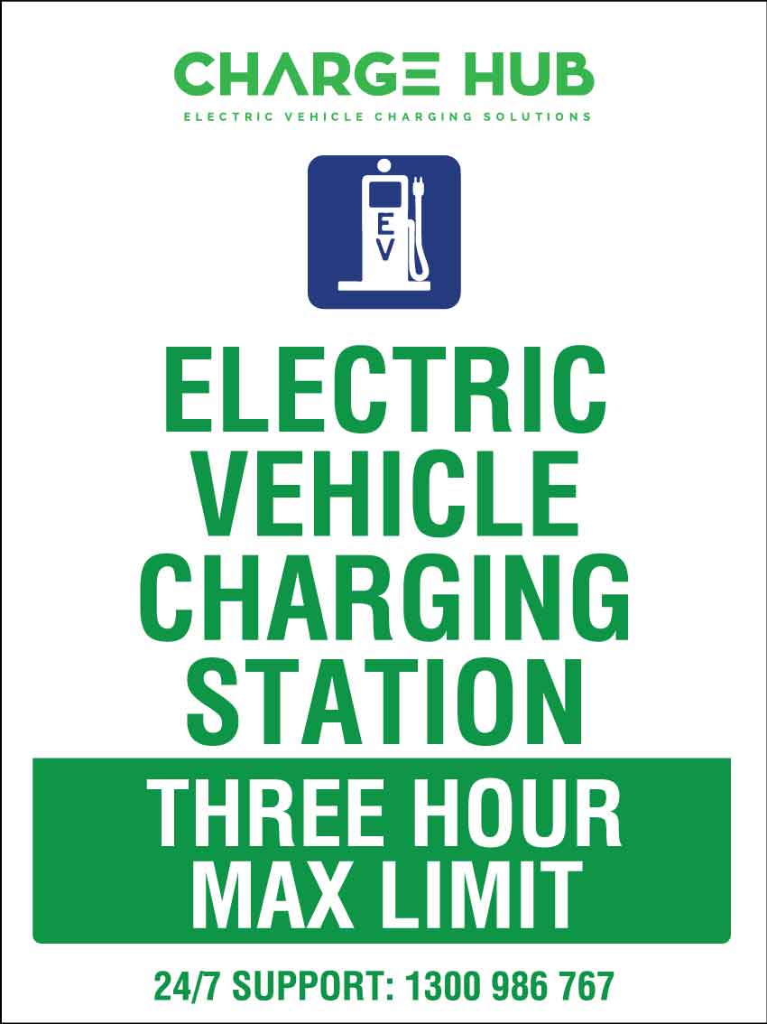 CH Charge Hub Electric Charging Station Three Hour Max Limit Sign