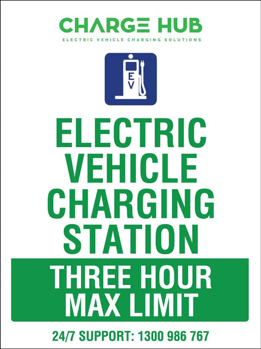 CH Charge Hub Electric Charging Station Three Hour Max Limit Sign