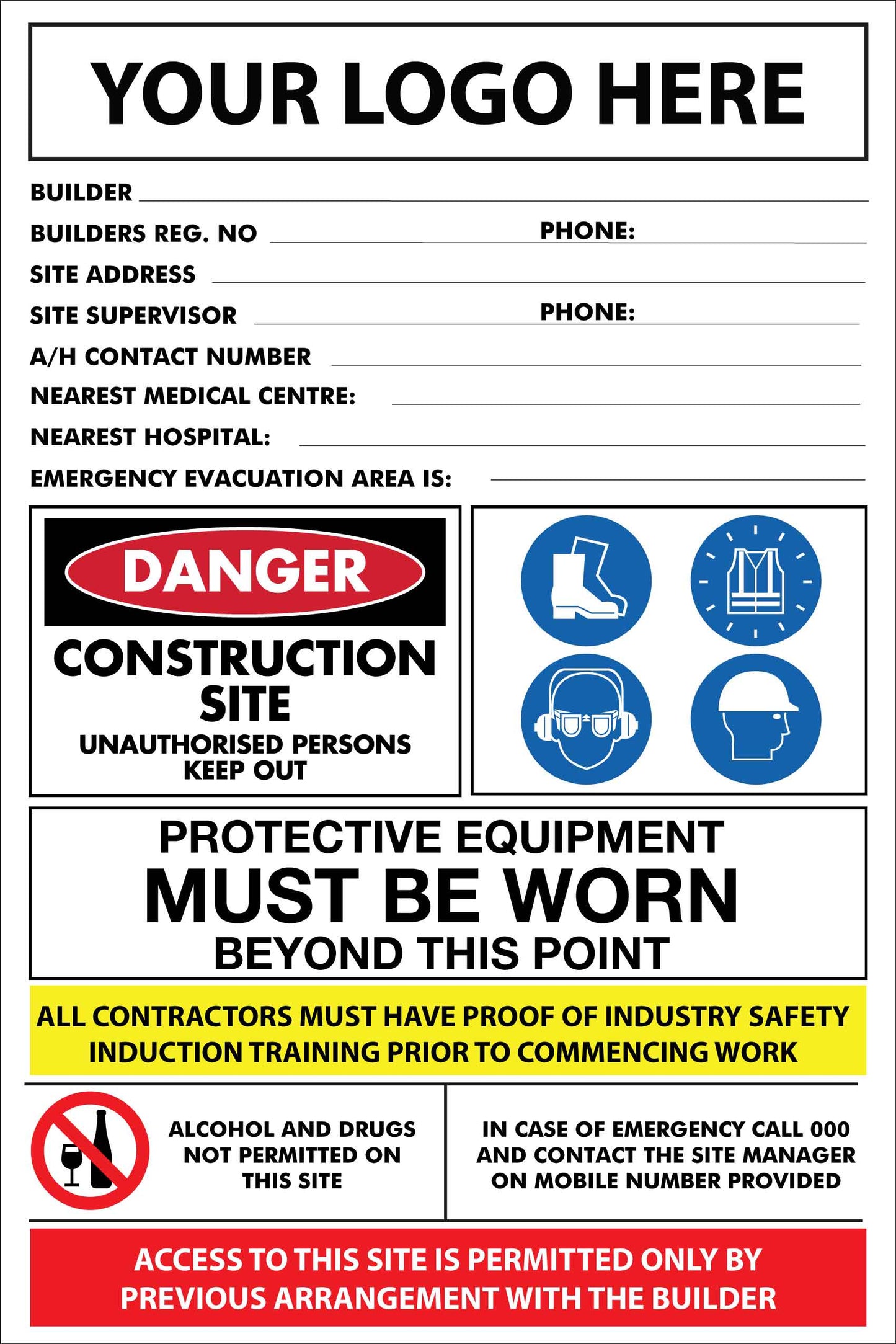 Construction Site Entry Building Emergency Details Sign – New Signs