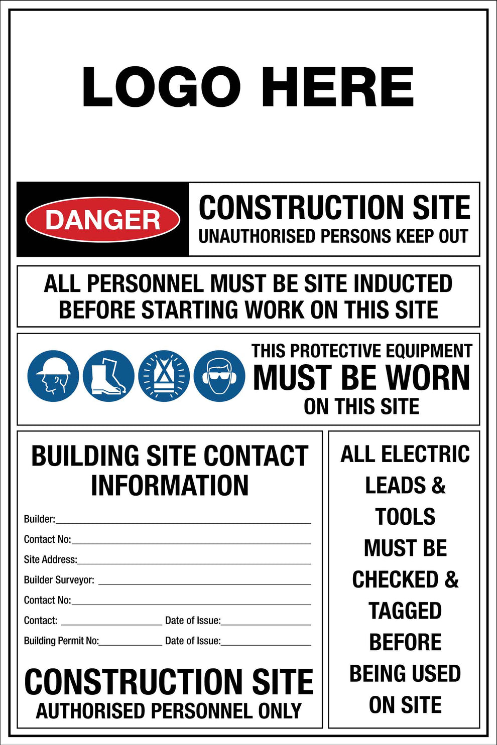 Construction Site Entry PPE Building Sign Sign – New Signs