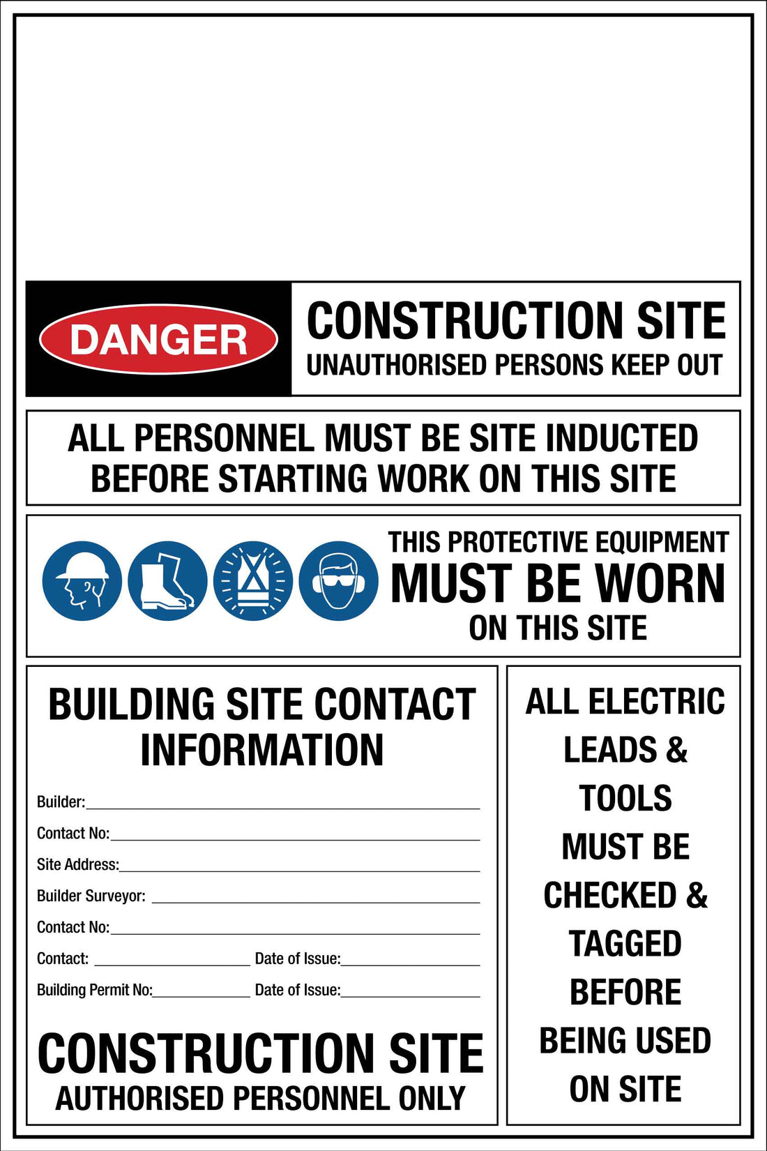 Construction Site Entry PPE Building Sign Sign – New Signs