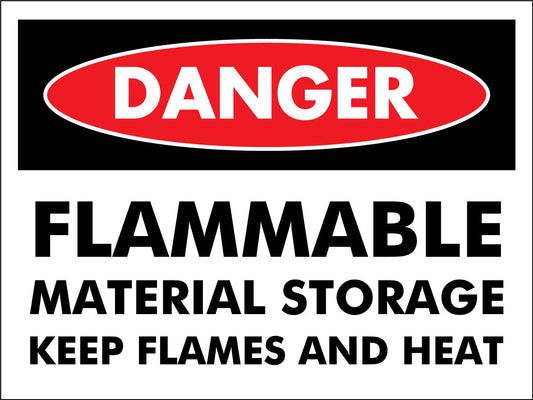 Danger Flammable Material Storage Keep Flames and Heat Sign