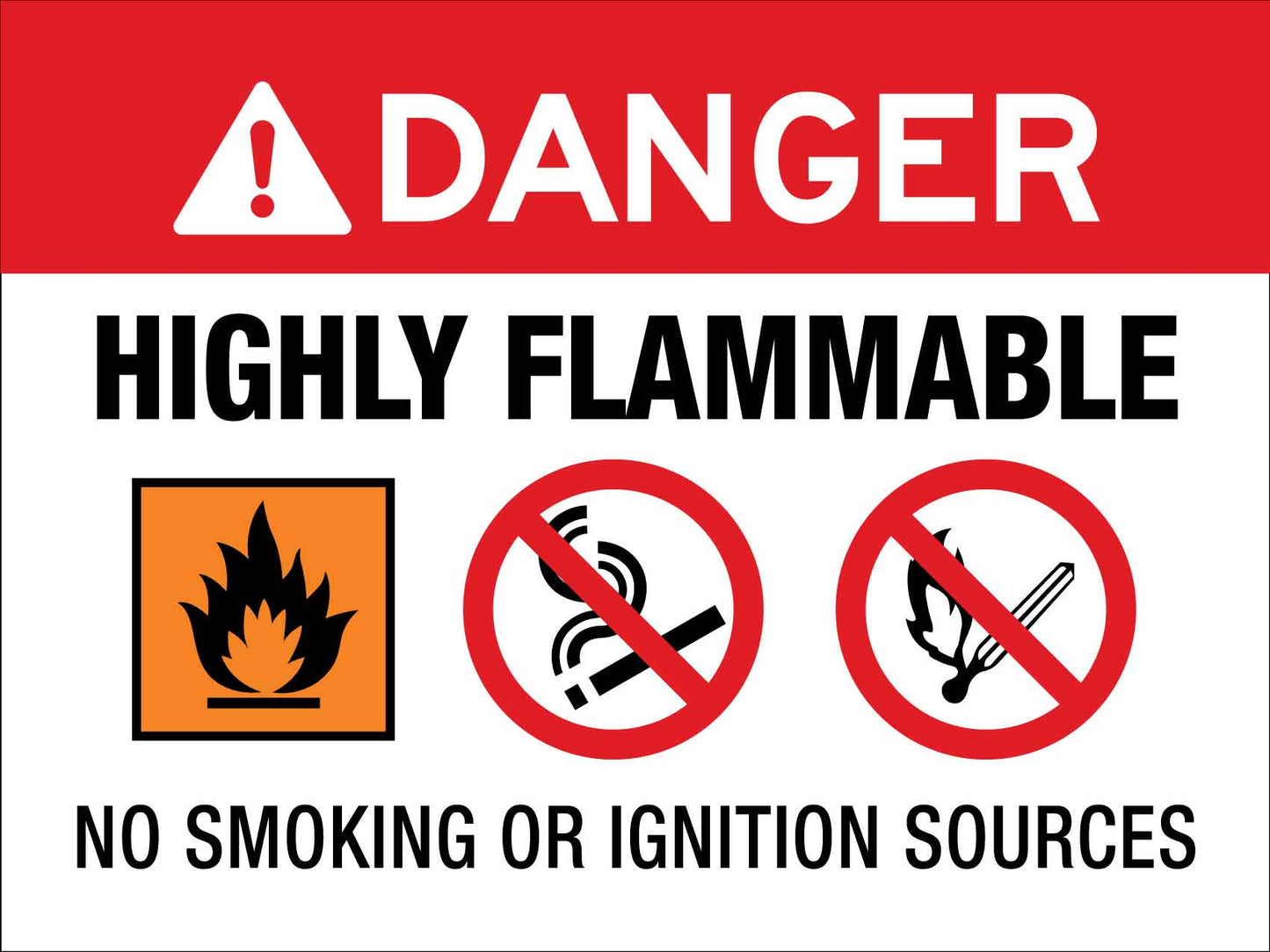 Danger Highly Flammable No Smoking or Ignition Sources Sign