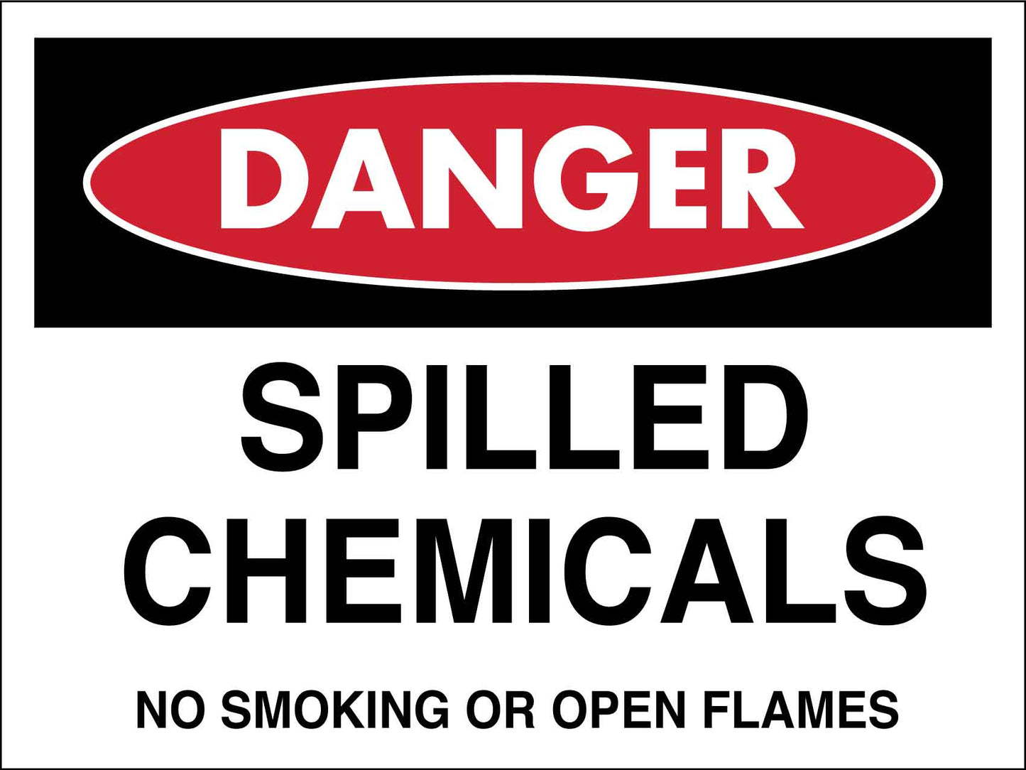 Danger Spilled Chemicals No Smoking Or Open Flames Sign