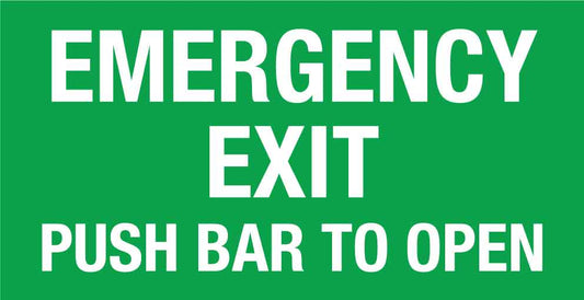 Emergency Exit Push Bar To Open Small Sign