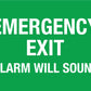 Emergency Exit Alarm Will Sound Green Sign