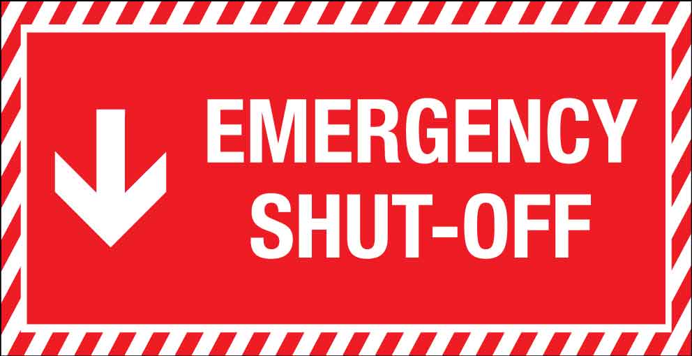 Emergency Shut Off Arrow Small Sign