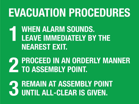 Evacuation Procedures Sign