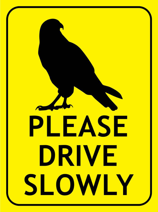 Falcon Please Drive Slowly Bright Yellow Sign