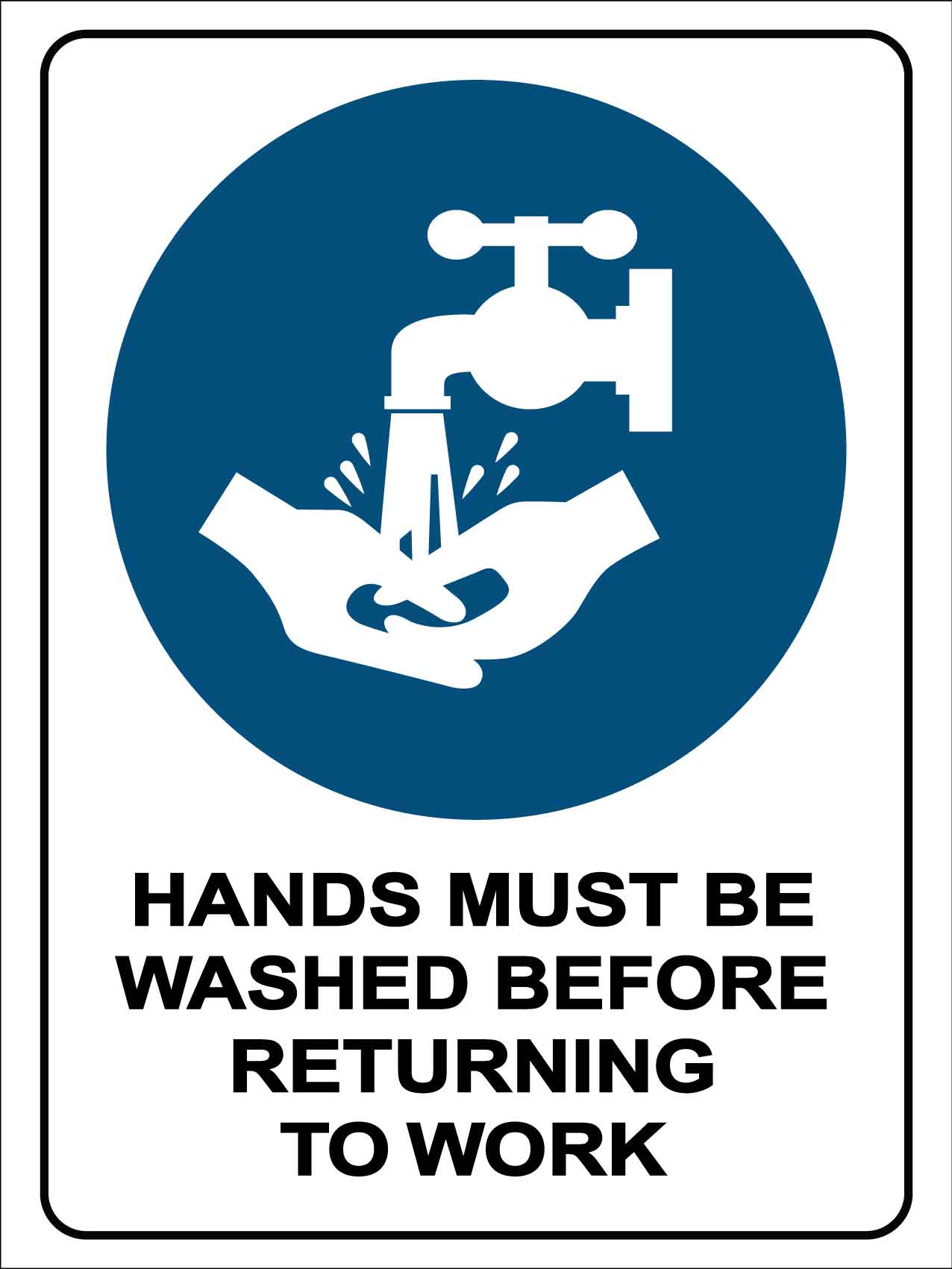 Hands Must Be Washed Before Returning to Work Sign