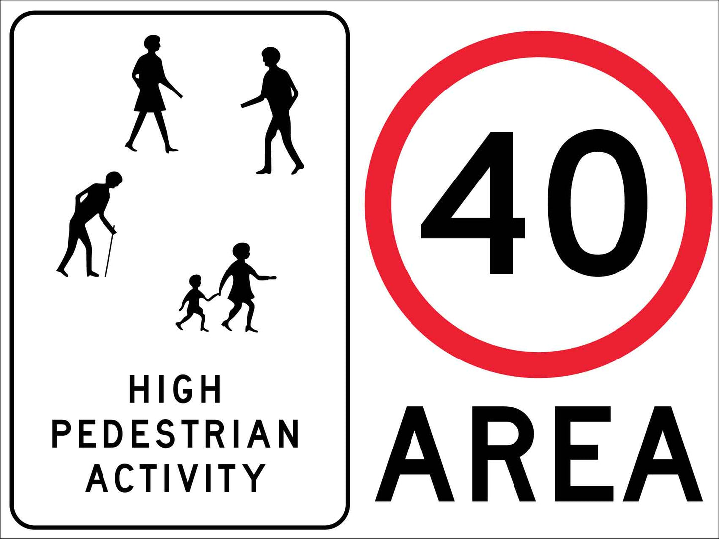 High Pedestrian Activity 40km Area Sign