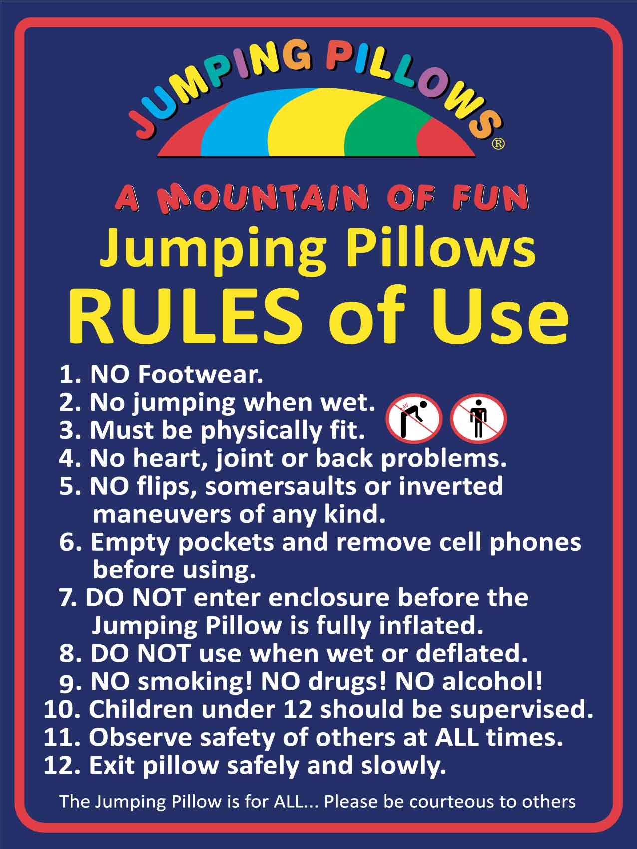 Jumping Pillows Rules Of Use Sign